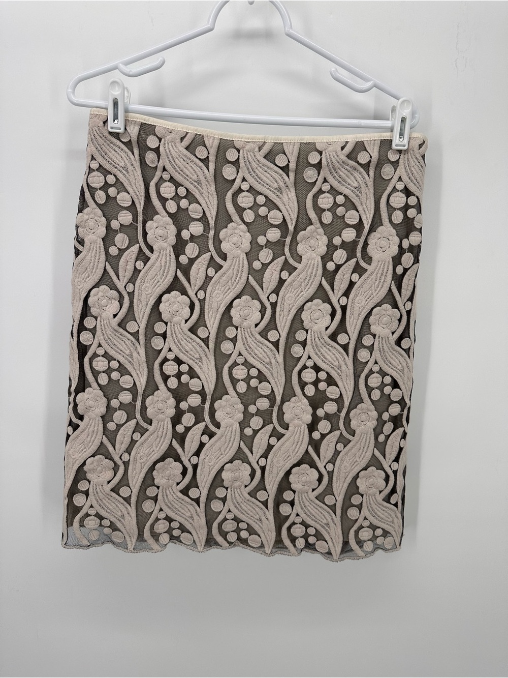 Per Se Taupe Black Layered Floral Lace Pencil Skirt Size 10